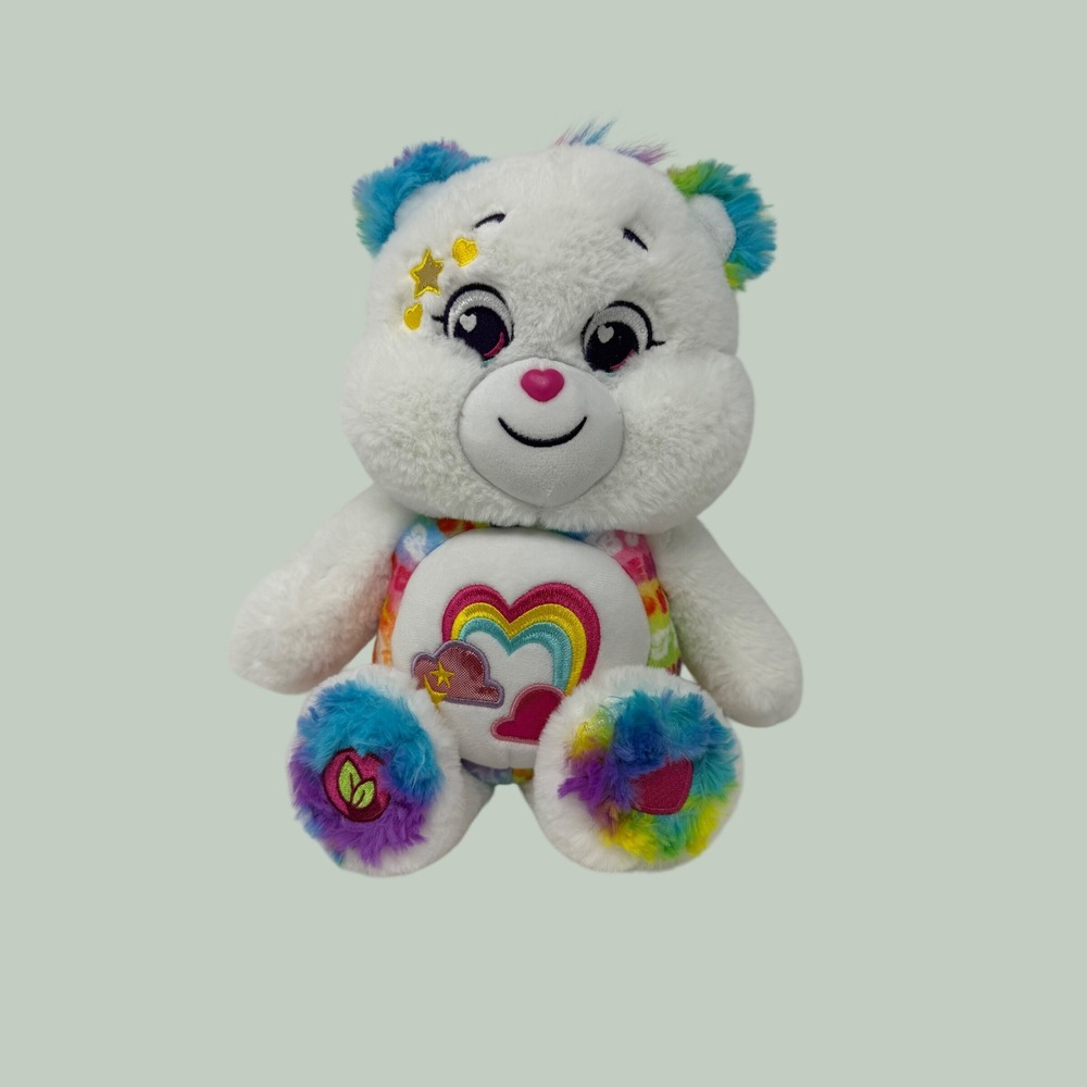 Care Bears Togetherness Bear Plush Rainbow Tie Dye White Stuffed Animal 9 inch